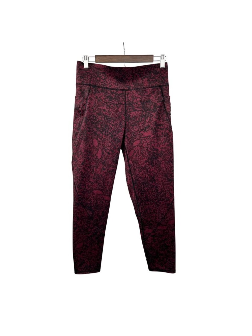 FLX Womens Ankle Leggings Maroon/Black Zip Pockets Size Large